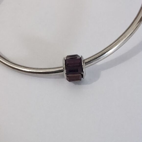 Silver Purple Crystal Spacer‎ Charm for Pandora Style Bracelet - Picture 2 of 3